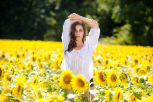 Outdoor Boudoir Photography in Field of Sunflowers